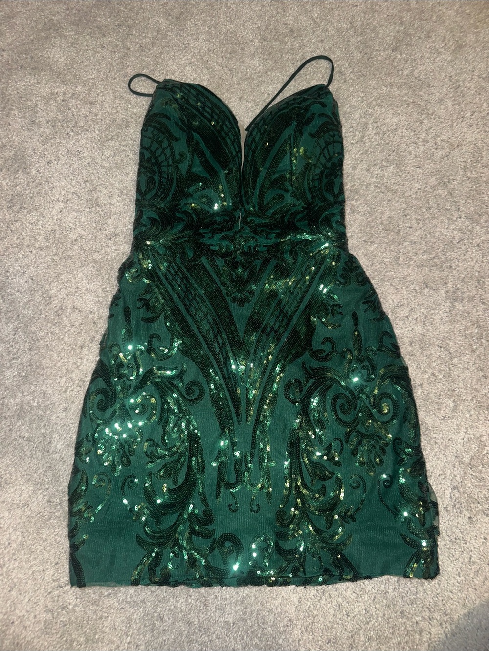 Emerald Green Sequin Bodycon Mini Dress - Women's Evening Dress - size 2